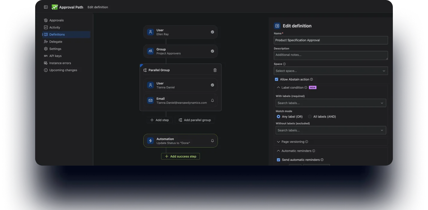 Approval Path for Confluence – multi-step approval workflow on a Confluence page
